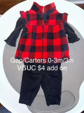GAP/Carters Red and Black Buffalo Plaid Vest Set
